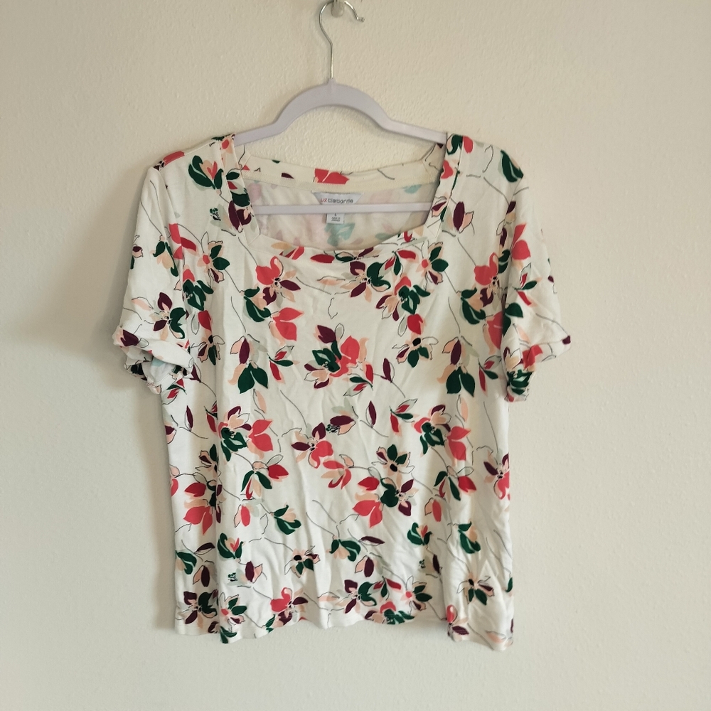 Liz Claiborne square neck top Size L‎ Grandmillennial Garden Girl Classic Preppy